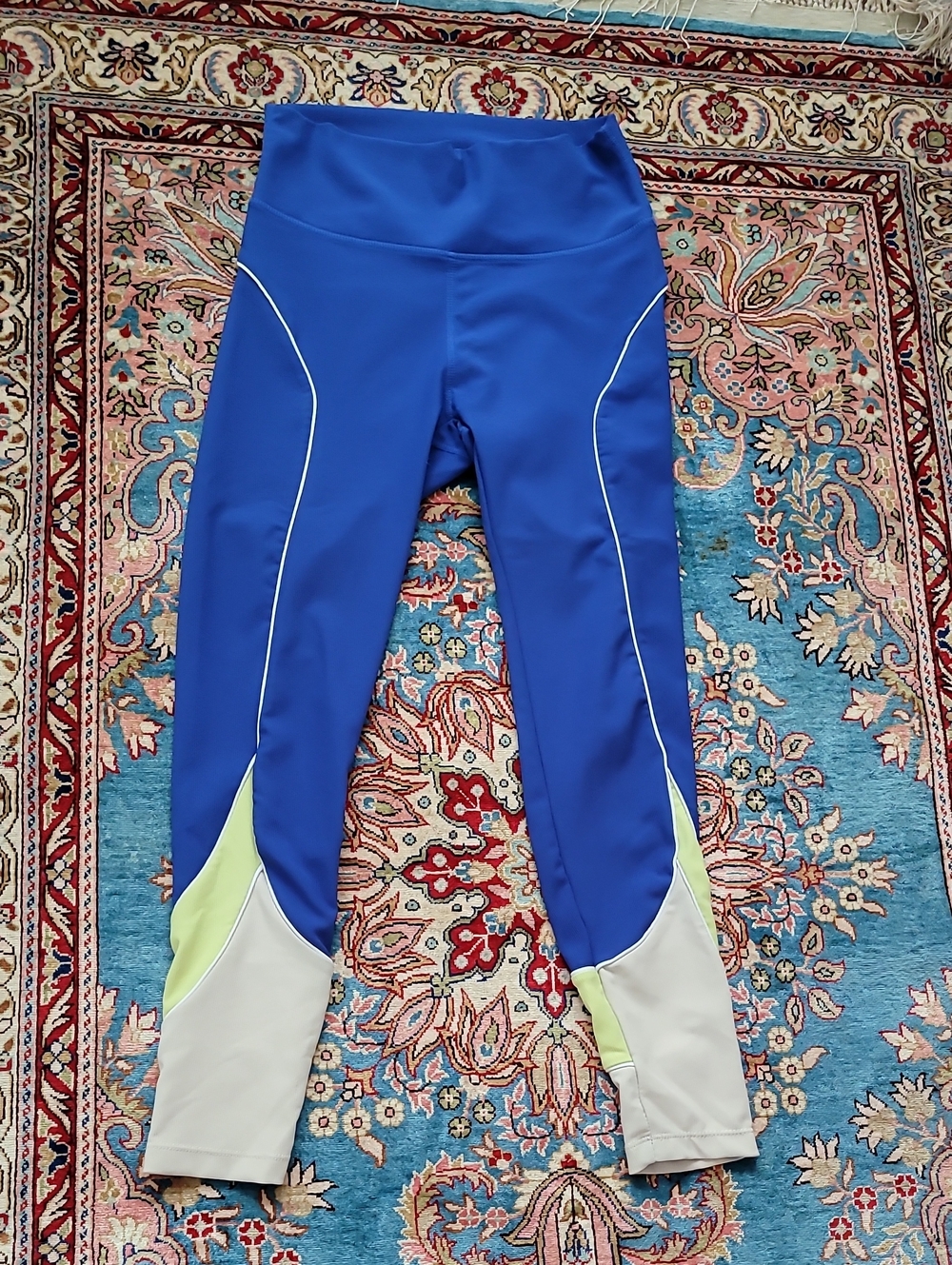 Royal Blue Athletic Leggings with Lime & Light Gray Panels